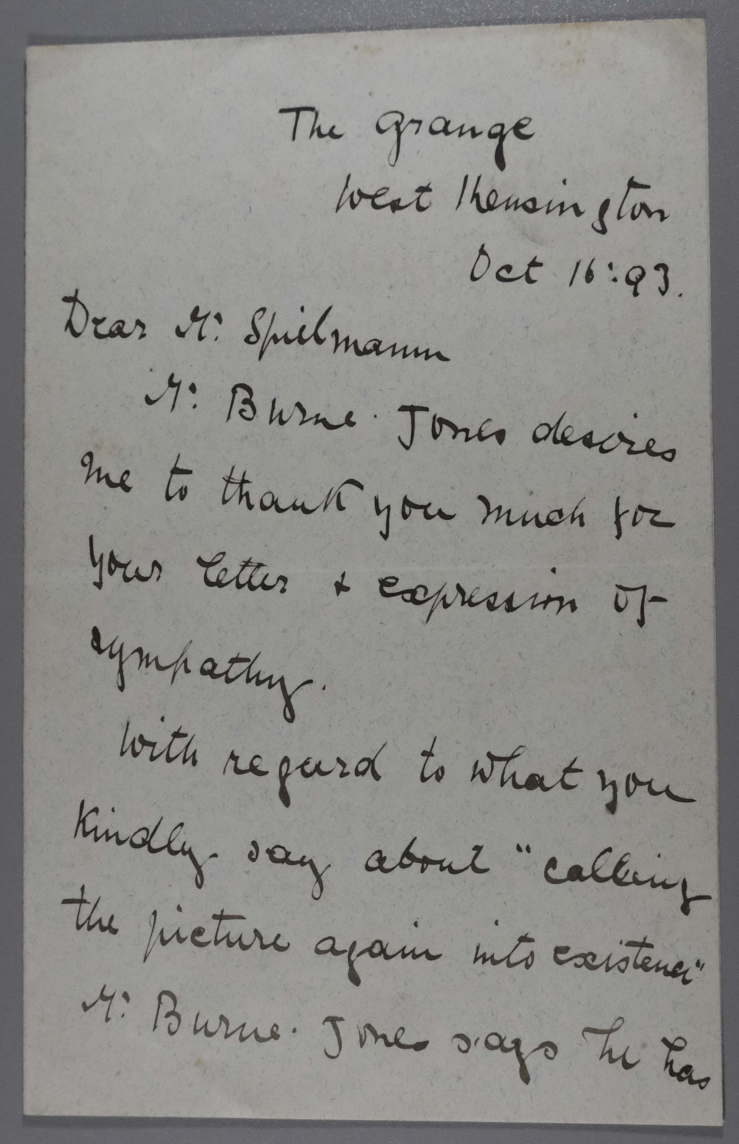 Burne Jones Catalogue Raisonné Letter from Sara Anderson on behalf of