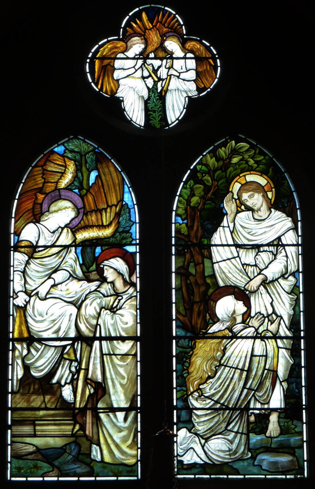 Burne-Jones Catalogue Raisonné | Mary Magdalene at the Sepulchre, St Michael  & St Mary Magdalen; Mary Magdalene and the Risen Christ, Easter Morning in  the Garden, Angels with Wings playing Pipes stained